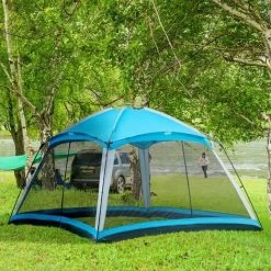 Outsunny Tente De Camping Familiale - Tente Dôme 8 Pers. Max. - Sac De Transport, 4 Parois En Maille - Dim. 3,6L X 3,6l X 2,2H M - Polyester Bleu - Bleu -Tente de réception Soldes 56842141 2