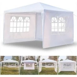 BENOBBY KIDS Tonnelle Avec 3 Côtés 3 M X 3 M, Chapiteau De Jardin Avec Cadre En Acier Enduit, Tonnelle Extérieure étanche, Tente De Fête De Camping, Auvent Abri Pour Mariage, Festival, Plage, Montage Facile, Blanc