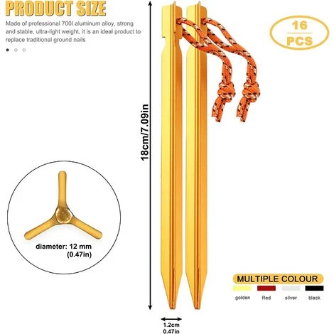 ROSIER 16 Pièces Piquet De Tente, 18 Cm Sardines De Fixation Pour Tentes D'ancrage Auvents Bâches Piquets De Corde Ancrages Au Sol Stables De Camping Sardine Tente (4 Couleurs)——VEBTles 4 ROSIER 16 Pièces Piquet De Tente, 18 Cm Sardines De Fixation Pour Tentes D'ancrage Auvents Bâches Piquets De Corde Ancrages Au Sol Stables De Camping Sardine Tente (4 Couleurs)——VEBTles – Image 2