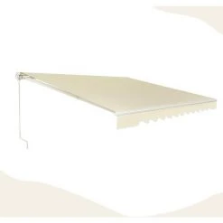GOPLUS Store Banne Rétractable, Auvent D'Abri Manuel En Aluminium Et Tissu Résistant Aux UV Et à L'eau Avec Manivelle Et Angle Réglable 5-35°pour Balcon, Fenêtre, Terrasse (250X200CM, Beige)
