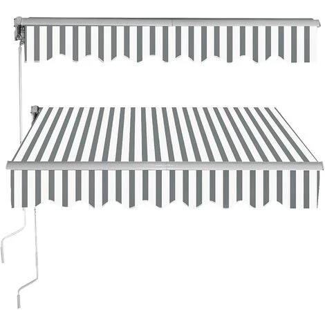 GOPLUS Store Banne Auvent ManuelRétractable Avec Manivelle En Aluminium Et Polyester, Imperméable, Résistant Aux UV, Pour Terrasse, Bistro, Balcon (250x200CM, Gris-Blanc) 3 GOPLUS Store Banne Auvent ManuelRétractable Avec Manivelle En Aluminium Et Polyester, Imperméable, Résistant Aux UV, Pour Terrasse, Bistro, Balcon (250x200CM, Gris-Blanc)