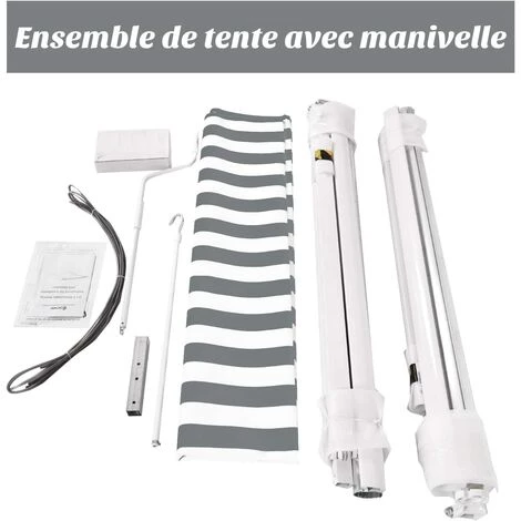 GOPLUS Store Banne Auvent ManuelRétractable Avec Manivelle En Aluminium Et Polyester, Imperméable, Résistant Aux UV, Pour Terrasse, Bistro, Balcon (250x200CM, Gris-Blanc) 4 GOPLUS Store Banne Auvent ManuelRétractable Avec Manivelle En Aluminium Et Polyester, Imperméable, Résistant Aux UV, Pour Terrasse, Bistro, Balcon (250x200CM, Gris-Blanc) - Image 2
