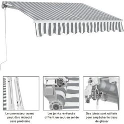 GOPLUS Store Banne Auvent ManuelRétractable Avec Manivelle En Aluminium Et Polyester, Imperméable, Résistant Aux UV, Pour Terrasse, Bistro, Balcon (250x200CM, Gris-Blanc) 9 GOPLUS Store Banne Auvent ManuelRétractable Avec Manivelle En Aluminium Et Polyester, Imperméable, Résistant Aux UV, Pour Terrasse, Bistro, Balcon (250x200CM, Gris-Blanc) -Tente de réception Soldes 57205710 3