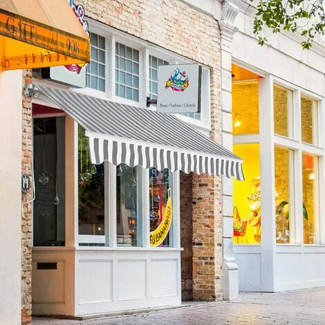 GOPLUS Store Banne Auvent ManuelRétractable Avec Manivelle En Aluminium Et Polyester, Imperméable, Résistant Aux UV, Pour Terrasse, Bistro, Balcon (250x200CM, Gris-Blanc) 7 GOPLUS Store Banne Auvent ManuelRétractable Avec Manivelle En Aluminium Et Polyester, Imperméable, Résistant Aux UV, Pour Terrasse, Bistro, Balcon (250x200CM, Gris-Blanc) - Image 5