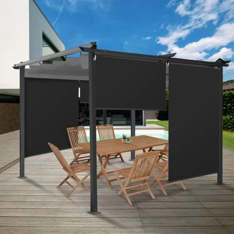 IDMARKET Lot De 2 Stores Enrouleurs L.124 X H. 225 CM Pour Pergola Noir 3 IDMARKET Lot De 2 Stores Enrouleurs L.124 X H. 225 CM Pour Pergola Noir