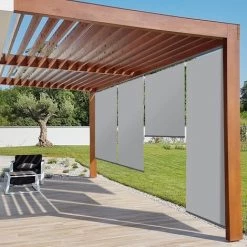 IDMARKET Lot De 2 Stores Enrouleurs L.124 X H. 225 CM Pour Pergola Gris Clair -Tente de réception Soldes 57257167 3