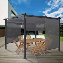 IDMARKET Lot De 3 Stores Enrouleurs Tamisants L.124 X H. 225 CM Pour Pergola Gris Anthracite