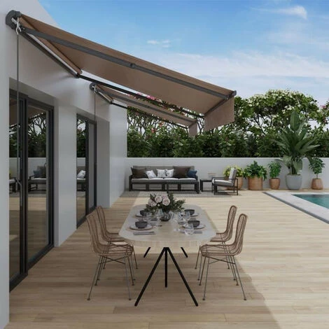 BEAU RIVAGE Store Banne Manuel Sans Coffre 2,40 X 2m En Aluminium, Structure Grise Anthracite, Toile Taupe BEAURIVAGE 4 BEAU RIVAGE Store Banne Manuel Sans Coffre 2,40 X 2m En Aluminium, Structure Grise Anthracite, Toile Taupe BEAURIVAGE - Image 2