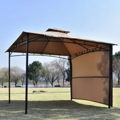 AOMMO Gazebo De Terrasse Grande Zone Couverte Avec Panneau Latéral En Acier Enduit De Poudre Toit Résistant Avec Revêtement Hydrofuge 3 M X 3 M X 2,6 M Tan