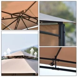 AOMMO Gazebo De Terrasse Grande Zone Couverte Avec Panneau Latéral En Acier Enduit De Poudre Toit Résistant Avec Revêtement Hydrofuge 3 M X 3 M X 2,6 M Tan -Tente de réception Soldes 57344110 4