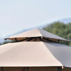 AOMMO Gazebo De Terrasse Grande Zone Couverte Avec Panneau Latéral En Acier Enduit De Poudre Toit Résistant Avec Revêtement Hydrofuge 3 M X 3 M X 2,6 M Tan -Tente de réception Soldes 57344110 5
