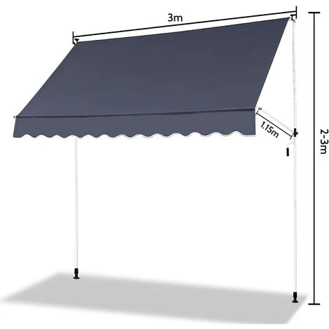 VIEWEE Store Banne Manuel Rétractable 3 X 1,15 M Anthracite, Tissu Imperméable Et Résistant Aux UV, Cadre Aluminium, Montage Sans Per?age 4 VIEWEE Store Banne Manuel Rétractable 3 X 1,15 M Anthracite, Tissu Imperméable Et Résistant Aux UV, Cadre Aluminium, Montage Sans Per?age - Image 2