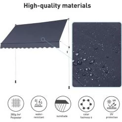 VIEWEE Store Banne Manuel Rétractable 3 X 1,15 M Anthracite, Tissu Imperméable Et Résistant Aux UV, Cadre Aluminium, Montage Sans Per?age 9 VIEWEE Store Banne Manuel Rétractable 3 X 1,15 M Anthracite, Tissu Imperméable Et Résistant Aux UV, Cadre Aluminium, Montage Sans Per?age -Tente de réception Soldes 57502858 3