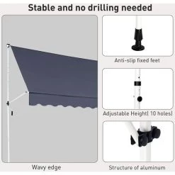 VIEWEE Store Banne Manuel Rétractable 3 X 1,15 M Anthracite, Tissu Imperméable Et Résistant Aux UV, Cadre Aluminium, Montage Sans Per?age 10 VIEWEE Store Banne Manuel Rétractable 3 X 1,15 M Anthracite, Tissu Imperméable Et Résistant Aux UV, Cadre Aluminium, Montage Sans Per?age -Tente de réception Soldes 57502858 4