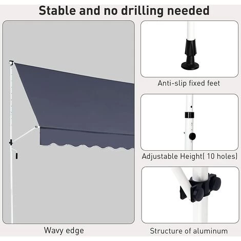 VIEWEE Store Banne Manuel Rétractable 3 X 1,15 M Anthracite, Tissu Imperméable Et Résistant Aux UV, Cadre Aluminium, Montage Sans Per?age 6 VIEWEE Store Banne Manuel Rétractable 3 X 1,15 M Anthracite, Tissu Imperméable Et Résistant Aux UV, Cadre Aluminium, Montage Sans Per?age - Image 4