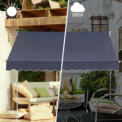 VIEWEE Store Banne Manuel Rétractable 3 X 1,15 M Anthracite, Tissu Imperméable Et Résistant Aux UV, Cadre Aluminium, Montage Sans Per?age 7 VIEWEE Store Banne Manuel Rétractable 3 X 1,15 M Anthracite, Tissu Imperméable Et Résistant Aux UV, Cadre Aluminium, Montage Sans Per?age - Image 5