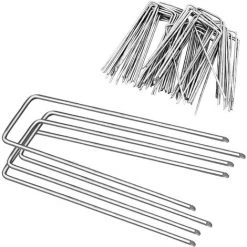 READCLY 50PCS Piquets De Jardin En Forme De U Piquets De Fixation En Acier Galvanisé Clous De Jardin Multi-usages Piquets De Fixation Tente Sardines Camping - 150 Mm Long, 4 Mm Large, Ø 3 Mm