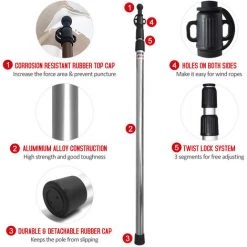 SUPERSELLER 2 Pcs Télescopique Tarp Pole Épaissir Réglable En Alliage D'aluminium Tente Tiges De Support Beach Shelter Tarp Auvent Pole Remplacement Pour Camping Randonnée Randonnée Tente - Argent -Tente de réception Soldes 57567921 5