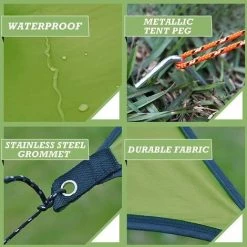 AIDUCHO Bâche De Tente 3x4.45m Bâche De Camping étanche Bâche De Camping Légère Auvent Tapis De Sol De Tente Protection Contre La Pluie Protection Solaire Bâche Extérieure Pliable Pour Hamac Pique-nique Plage （vert Armée） -Tente de réception Soldes 57583818 3