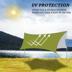 AIDUCHO Bâche De Tente 3x4.45m Bâche De Camping étanche Bâche De Camping Légère Auvent Tapis De Sol De Tente Protection Contre La Pluie Protection Solaire Bâche Extérieure Pliable Pour Hamac Pique-nique Plage （vert Armée） -Tente de réception Soldes 57583818 4