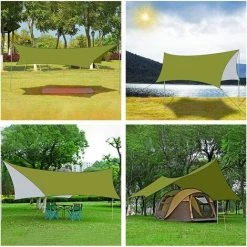 AIDUCHO Bâche De Tente 3x4.45m Bâche De Camping étanche Bâche De Camping Légère Auvent Tapis De Sol De Tente Protection Contre La Pluie Protection Solaire Bâche Extérieure Pliable Pour Hamac Pique-nique Plage （vert Armée） -Tente de réception Soldes 57583818 5
