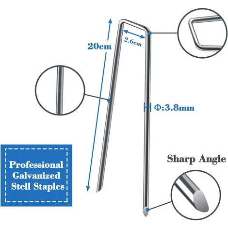 ABCRITAL Ancrages Au Sol Et Agrafes De Jardin Antirouille - Fixation De La Toison De Mauvaises Herbes, Ø 3,8 Mm 25 Mm Ancres Au Sol Durables Pour Clôtures, Tuyaux, Plantes, 200 Mm De Long (50) 4 ABCRITAL Ancrages Au Sol Et Agrafes De Jardin Antirouille - Fixation De La Toison De Mauvaises Herbes, Ø 3,8 Mm 25 Mm Ancres Au Sol Durables Pour Clôtures, Tuyaux, Plantes, 200 Mm De Long (50) - Image 2