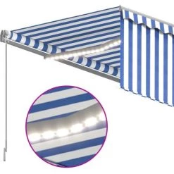 TRUE DEAL Auvent Manuel Rétractable Avec Store Et LED 4x3 M Bleu Et Blanc -Tente de réception Soldes 57819488 5