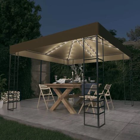 TRUE DEAL Chapiteau Avec Guirlande Lumineuse à LED 3x3 M Taupe 3 TRUE DEAL Chapiteau Avec Guirlande Lumineuse à LED 3x3 M Taupe