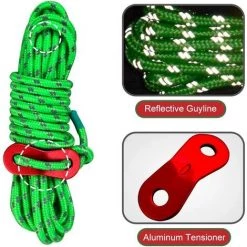 MACARON Cordes Pour Tente Réfléchissante 8 Pièces, Corde De Guidage Pour Tente Légère Avec Tendeur En Aluminium, Vert Guy Corde Idéal Pour Le Camping Randonnée Auvent Tente LO-Ron（Couleur Aléatoire Des œillets） -Tente de réception Soldes 57915801 3