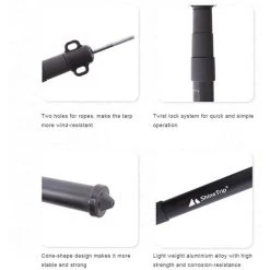 SHINETRIP Poteaux De Bâche En Alliage D'aluminium Réglables Tiges De Tente Légères Télescopiques Portables Pour Le Camping Sac à Dos Randonnée équipement De Camping En Plein Air - Le Noir -Tente de réception Soldes 57923398 3