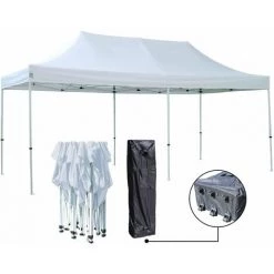 GREADEN Tonnelle De Jardin 3x6m, Tente Pliante Avec Tube 32mm En Acier + Bâche 220g/㎡ Enduit PVC Étanche & Anti-UV + Sac à Roulettes & Kit D’Ancrage Inclus Pour Camping, Festival, Plage - Blanc 8 GREADEN Tonnelle De Jardin 3x6m, Tente Pliante Avec Tube 32mm En Acier + Bâche 220g/㎡ Enduit PVC Étanche & Anti-UV + Sac à Roulettes & Kit D’Ancrage Inclus Pour Camping, Festival, Plage - Blanc -Tente de réception Soldes 58040518 2