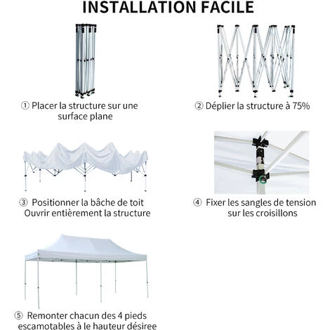 GREADEN Tonnelle De Jardin 3x6m, Tente Pliante Avec Tube 32mm En Acier + Bâche 220g/㎡ Enduit PVC Étanche & Anti-UV + Sac à Roulettes & Kit D’Ancrage Inclus Pour Camping, Festival, Plage - Blanc 7 GREADEN Tonnelle De Jardin 3x6m, Tente Pliante Avec Tube 32mm En Acier + Bâche 220g/㎡ Enduit PVC Étanche & Anti-UV + Sac à Roulettes & Kit D’Ancrage Inclus Pour Camping, Festival, Plage - Blanc - Image 5