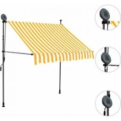 LITZEE Store Extérieur Auvent Manuel Retractable Avec LED 200 Cm Blanc Et Orange -Tente de réception Soldes 58112440 2