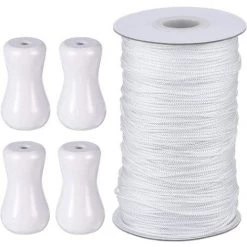 TRIOMPHE Corde D'Ombrage Tressé 50M/Rouleau Avec 4 Pièces Pendentif En Bois Pour Aluminium Store Ombre, Plante De Jardinage Et De L'Artisanat (Blanc)T-Audace