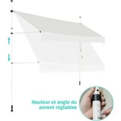GOPLUS Store Banne Manuel Rétractable En Aluminium,Auvent Banne De Balcon Rétractable Avec Tissu Oxford,Hauteur Réglable 2-3M,Protection Solaire Et Pluie Pour Jardin (1,5X1,2M, Beige) -Tente de réception Soldes 58171695 3