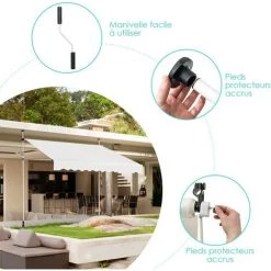 GOPLUS Store Banne Manuel Rétractable En Aluminium,Auvent Banne De Balcon Rétractable Avec Tissu Oxford,Hauteur Réglable 2-3M,Protection Solaire Et Pluie Pour Jardin (1,5X1,2M, Beige) -Tente de réception Soldes 58171695 4