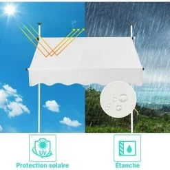 GOPLUS Store Banne Manuel Rétractable En Aluminium,Auvent Banne De Balcon Rétractable Avec Tissu Oxford,Hauteur Réglable 2-3M,Protection Solaire Et Pluie Pour Jardin (1,5X1,2M, Beige) -Tente de réception Soldes 58171695 5
