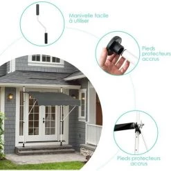 GOPLUS Store Banne Manuel Rétractable En Aluminium,Auvent Banne De Balcon Rétractable Avec Tissu Oxford,Hauteur Réglable 2-3M,Protection Solaire Et Pluie Pour Jardin (1,5X1,2M, Gris) -Tente de réception Soldes 58172921 3