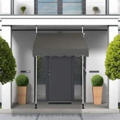 GOPLUS Store Banne Manuel Rétractable En Aluminium,Auvent Banne De Balcon Rétractable Avec Tissu Oxford,Hauteur Réglable 2-3M,Protection Solaire Et Pluie Pour Jardin (1,5X1,2M, Gris) -Tente de réception Soldes 58172921 4