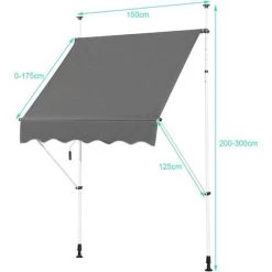 GOPLUS Store Banne Manuel Rétractable En Aluminium,Auvent Banne De Balcon Rétractable Avec Tissu Oxford,Hauteur Réglable 2-3M,Protection Solaire Et Pluie Pour Jardin (1,5X1,2M, Gris) -Tente de réception Soldes 58172921 5