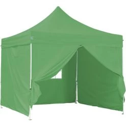 GREADEN Tente Pliante 3x3m + 4 Pack Côtés Avec 1 Fenêtres ECO Tube 25mm En Acier Bâche 220g/m² ENDUIT PVC 100% ÉTANCHE Barnum Pliante + Sac De Transport - Vert