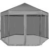 INLIFE Chapiteau Hexagonal Avec 6 Parois Latérales Gris 3,6 X 3,1 M -Tente de réception Soldes 58276424 1