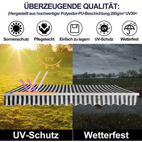 VINGO Store De Balcon Store Banne Manuel Store Extérieur Auvent Balcon Articulé Anti-UV Terrasse Jardin Gris Blanc 250 X 200 Cm - Gris 6 VINGO Store De Balcon Store Banne Manuel Store Extérieur Auvent Balcon Articulé Anti-UV Terrasse Jardin Gris Blanc 250 X 200 Cm - Gris - Image 4