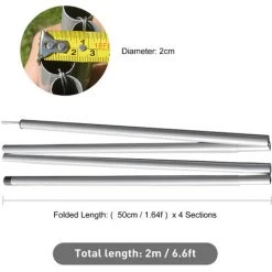 SUPERSELLER Poteaux De Support De Bâche De Tente Pliable Multi-sections Poteaux De Tente De Camping En Acier Pour Auvent De Porche Auvent Auvent De Soleil Support De Voiles D'ombrage - 2,0 Mètres - 2,0 Mètres -Tente de réception Soldes 58674693 3