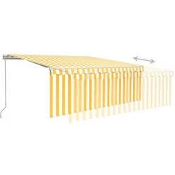 INLIFE Auvent Manuel Rétractable Avec Store Et LED 4x3m Jaune Et Blanc - Jaune -Tente de réception Soldes 58692307 4