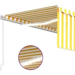 INLIFE Auvent Manuel Rétractable Avec Store Et LED 4x3m Jaune Et Blanc - Jaune -Tente de réception Soldes 58692307 5