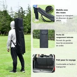 COSTWAY Tonnelle De Jardin 3x3m Pliable-Hauteur Réglable Avec Parois Latérales Amovibles Et Sac à Dos à Roulettes- Auvent Pour Camping, Festival, Plage, Gris -Tente de réception Soldes 58758540 4