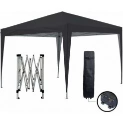 GREADEN Tente Pliante 3x3m ECO BRISO Tube 30mm En ALU & ACIER Bâche 220g/m² ENDUIT PVC 100% ÉTANCHE Tente Pliante De Réception Sac De Transport - Noir