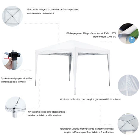 GREADEN Tente Pliante 3x3m ECO BRISO Tube 30mm En ALU & ACIER Bâche 220g/m² ENDUIT PVC 100% ÉTANCHE Tente Pliante De Réception Sac De Transport - Noir 5 GREADEN Tente Pliante 3x3m ECO BRISO Tube 30mm En ALU & ACIER Bâche 220g/m² ENDUIT PVC 100% ÉTANCHE Tente Pliante De Réception Sac De Transport - Noir – Image 3