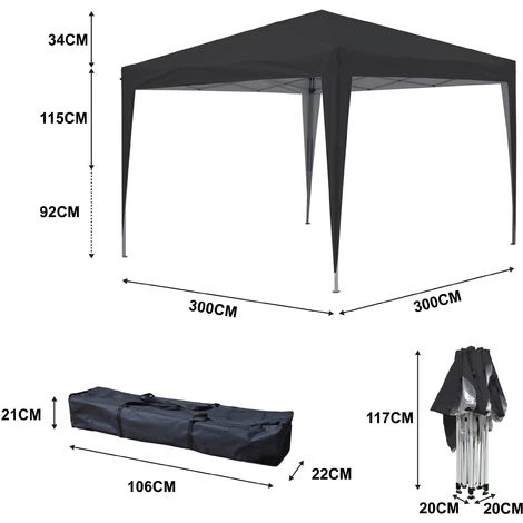 GREADEN Tente Pliante 3x3m ECO BRISO Tube 30mm En ALU & ACIER Bâche 220g/m² ENDUIT PVC 100% ÉTANCHE Tente Pliante De Réception Sac De Transport - Noir 6 GREADEN Tente Pliante 3x3m ECO BRISO Tube 30mm En ALU & ACIER Bâche 220g/m² ENDUIT PVC 100% ÉTANCHE Tente Pliante De Réception Sac De Transport - Noir – Image 4